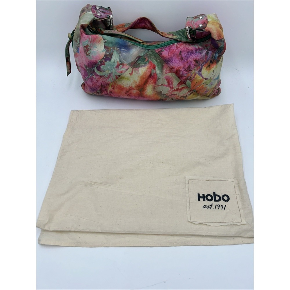 HTF HOBO International Summer Garden Painted Leather Slouchy Shoulder & Dust Bag - Picture 2 of 9